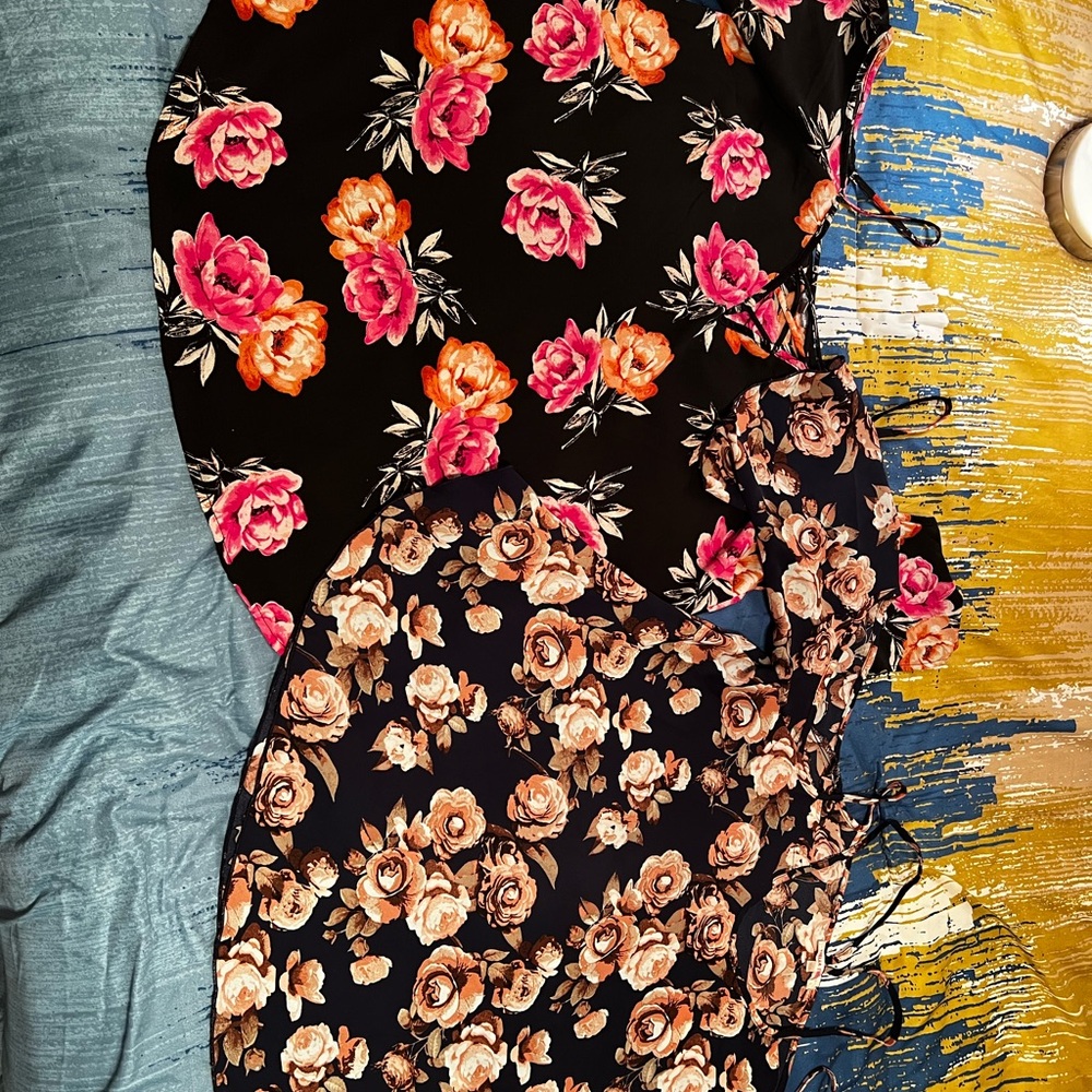 2 Rose Floral Blouses - Black and Navy